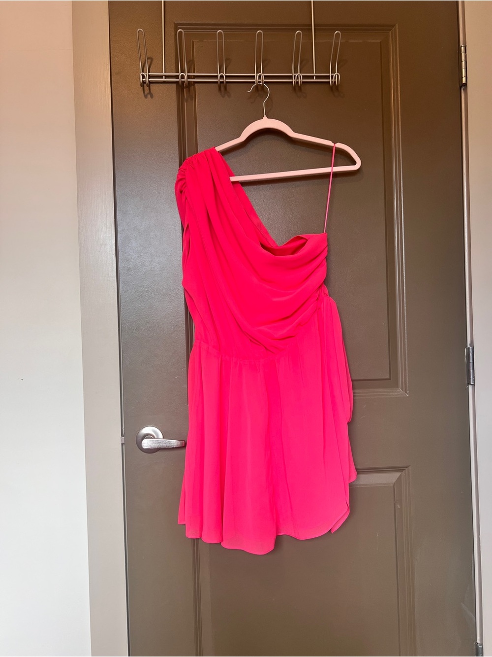 Amanda Uprichard One-Shoulder Bright Pink Draped Cocktail Dress